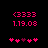 (3333) 1.19.08 with pink and purple heart icons on black background, two identical frames side-by-side.