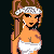 Pixel art contact sheet showing three frames of an animated character in white clothing against a dark background with repeated text overlays.