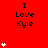 Red background with repeated 'I Love Kyle' text and white heart symbols in varying quantities across the frame.