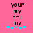Pixelated text 'your my tru luv' in black on pink background with cyan and light blue star-like symbols below, two identical frames side-by-side.