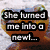 A four- pixelated image of a frog with text overlays reading "She turned me into a newt..." and "...I got beta."