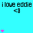 A static image with cyan background displaying repeated text "i love eddie" and heart symbols in pink and black.