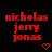 Red text 'nicholas jerry jonas' on black background with pixelated heart and arrow symbols changing across frames.