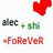 Red heart icon with yellow sunburst rays, text reading 'alec + shi', 'forever', and 'SUCK ON THAT SARAH!', dated May 4th 2006.