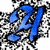 A 50x50 pixel animated buddy icon featuring blue stylized text on a black-and-white dithered background, displayed across three sampled frames in a contact sheet layout.