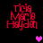 Red pixelated text reading "Tina Marie Hayden" arranged in three lines on a black background, with a single pink heart and a single purple heart appearing in different positions across frames.