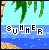 Pixelated summer scene with palm fronds, blue water, and sandy shore displaying the word 'SUMMER' in block letters.