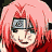 Pixelated anime-style icon of a character with pink hair, red headband, and gray forehead protector against black background.