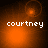 Four orange-toned display the name 'courtney' in white pixelated text with varying light effects and circular glows