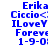 Blue pixelated text on white background reads Erika Ciccio<; I Love Y Foreve 1-9-0! with partial character rendering.