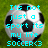Pixelated soccer ball with cyan text overlay on green grass background, reading 'Its not just a sport its my life SOCCER<3'.