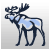 Pixelated moose with dark blue body and light blue patches on chest, legs, and antlers against a gray gradient background.