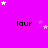 A bright purple background with scattered white and light purple stars, repeated black text 'laur' in three , and a gray rectangular shape in the bottom right corner