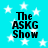 The ASKG Show text in black pixelated font on cyan background with white stars, four identical instances arranged in a