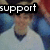 A four- shows a person in a white shirt with blue sleeves, each containing text: 'support', 'the', and 'midgets!' with a gray on the right