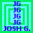 Four identical pixelated icons arranged in a , each featuring layered green and cyan squares with repeated 'JG' text above 'JOSH G.' at the bottom