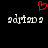 Red pixelated heart above two identical white text strings on black background.