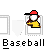 Pixelated icon of a baseball player in yellow uniform and red cap, with variations showing bat, ball, and base symbols, plus 'Baseball' text and '402' numerals on blue background.