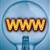 Golden 'WOW' text in a rounded, pixelated style with brown outlines, set against a light blue circular background with a vertical blue bar below.