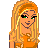 Pixelated cartoon character with long blonde hair and green eyes wearing an orange top, next to pixelated text reading 'OrAnGe Is ThE cOlOr Of a BBALL'.