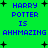 Green background with blue pixelated text reading "HARRY POTTER IS AHHMAZING" and black cross-shaped stars scattered throughout.