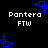 Pixelated icon with blue square patterns and white text reading "Pantera FTW" on black background.
