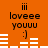 Orange background with repeated text 'loveee youuu :)' and three vertical lines above, white horizontal bars below in varying patterns.