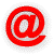 Red @ symbols in various 3D styles and orientations on white backgrounds, with one gray visible