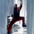 Pixelated figure in dark clothing climbing a vertical structure with arms raised and legs spread, set against a light background.