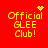Red background with yellow pixelated text "Official GLEE Club!" and four distinct animated symbols above the text.