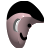 Pixelated cartoon head with black hair, pinkish skin, a single visible eye, and a mustache against a gray background.