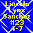 Yellow text on blue background with white geometric pattern, displaying four identical of name and date information