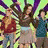 Four distinct pixelated images arranged in a , each depicting people or text with vibrant colors and low-resolution rendering