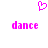 A static pixel art image with a pink heart symbol above two instances of the word 'dance' in pink text on a white background.
