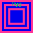 Four square display nested blue and pink borders with green text 'ilyg' above each, varying in border thickness and central square size