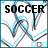 Animated soccer-themed icon with 'SOCCER' text, blue and gray abstract lines, and a sequence of motion changes.