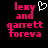 Pixelated pink text on black background reads 'lexy and garrett foreva' with a white heart symbol above the 'y' in 'lexy', visible in two side-by-side frames.