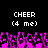 Pixelated image with 'CHEER (4 me)' text above pink and purple crowd silhouettes on black background.