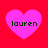 Four pink heart shapes on a red background, each containing the text 'louren' in black pixelated font.