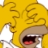 Pixelated yellow cartoon character with brown hair, open mouth showing red tongue and teeth, white star-shaped object on left side.
