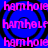 A static image with a blue background featuring repeated black spiral patterns and pink text reading "hamhole" in multiple