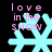 Pixelated cyan snowflake with pink text 'love in the SNOW' on black background, four identical frames showing no animation changes.