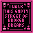 A contact sheet of six animated frames showing a pixel art design with pink text on black background, each frame containing the phrase "I WALK THIS EMPTY STREET OF BROKEN DREAMS" in varying color intensities and star decorations.