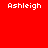 Red background with two identical white pixelated text instances of 'Ashleigh' side-by-side.