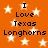 Orange background with white stars and black text reading "I Love Texas Longhorns" in pixelated font.