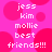 Pixelated pink background with red circles and white text listing names and 'best friends!!!'