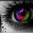A black-and-white eye with a rainbow-colored iris is paired with pixelated text reading 'eyes are the window to the soul' on a black background.