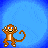 Animated contact sheet of a pixelated monkey character in various poses across 8 frames with text fragments "like a" and "monkey" on blue backgrounds, plus the word "hyper" on one frame.