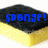 A pixelated yellow and black sponge with blue text reading 'sponge!' on the left side, transitioning to 'They're spongy!' on the right.