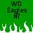 Green background with black text 'WD Eagles #7' and white flame-like shapes at the bottom, animated flames flicker.